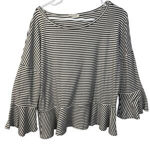 Promesa blouse knit top shirt women's large white black stripe unstructured